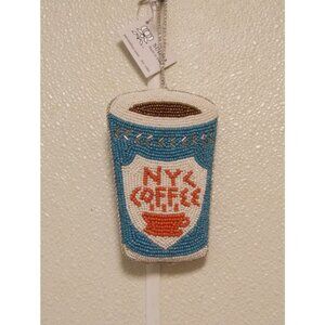 Beaded Christmas Ornament of NYC Coffee 3.5" by 5" by Sudha Pennathur